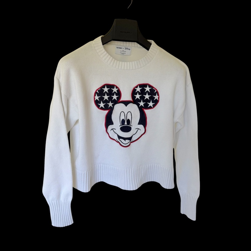Old Navy Disney Mickey Mouse Americana Stars Knit Sweater White XS Pullover